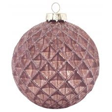 Χριστουγεννιάτικη Γυάλινη Μπάλα Ανάγλυφη Ροζ Σκούρο (10cm)